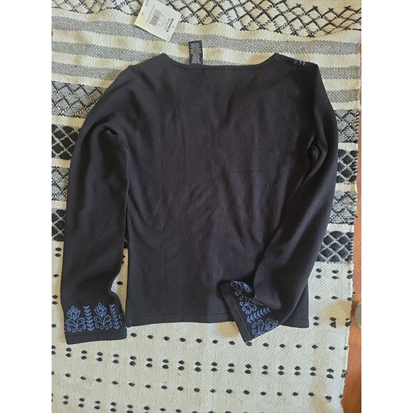 New Sonoma Jean Black Pullover V Neck Sweater Blue Detail Petite Small Stretch - Picture 5 of 7